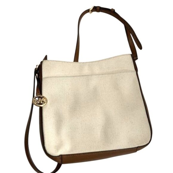 Michael Kors Jet Set Large Messenger Beige & Brown Canvas Crossbody Bag - Picture 5 of 6